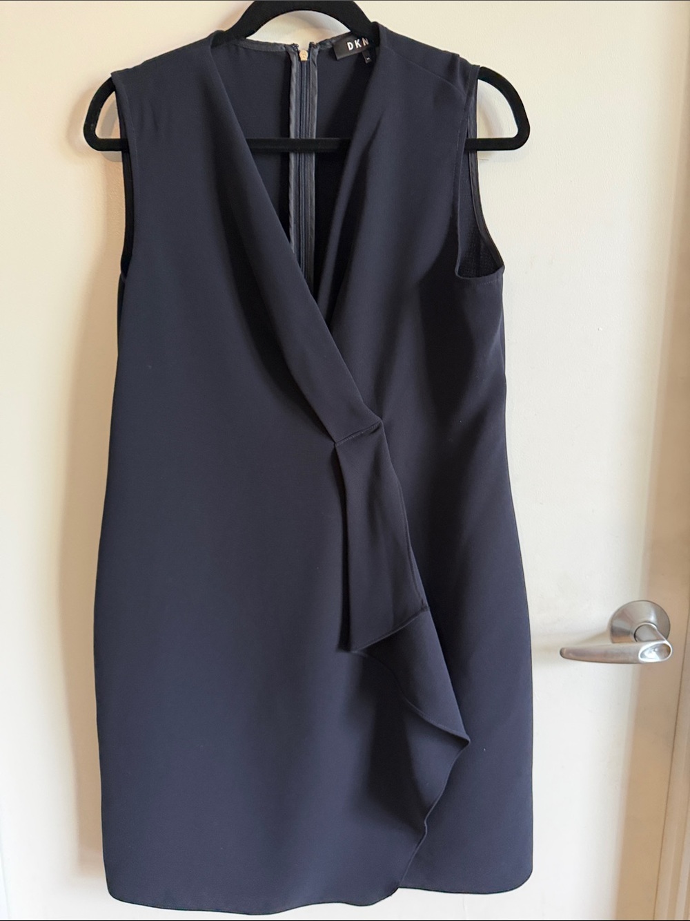 DKNY Quiet Luxury Navy Sleeveless Drape-Detail Shift Dress Sz 14